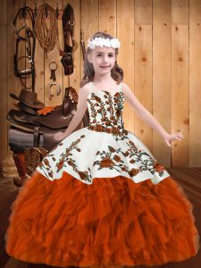Straps Sleeveless Lace Up Little Girls Pageant Dress Rust Red Organza