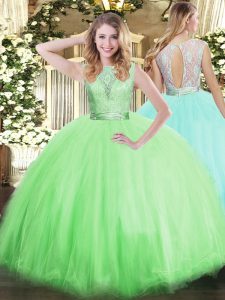 Ball Gowns Lace Vestidos de Quinceanera Backless Tulle Sleeveless Floor Length