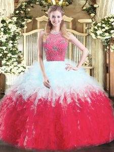 Multi-color Ball Gowns Beading and Ruffles Sweet 16 Quinceanera Dress Zipper Tulle Sleeveless Floor Length