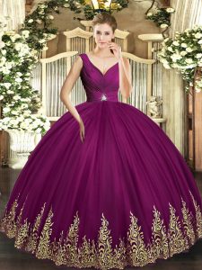 Dazzling Fuchsia Sleeveless Beading and Appliques and Ruching Floor Length Sweet 16 Dresses