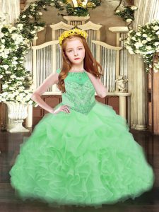 Apple Green Zipper Pageant Gowns Beading and Ruffles and Pick Ups Sleeveless Floor Length
