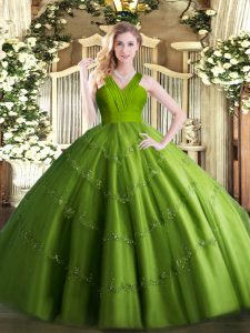 Traditional Olive Green Zipper Sweet 16 Dresses Beading Sleeveless Floor Length