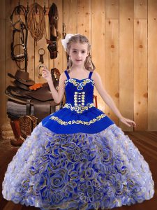 Beautiful Floor Length Multi-color Pageant Dress Fabric With Rolling Flowers Sleeveless Embroidery and Ruffles