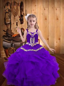 Low Price Eggplant Purple Pageant Dress Womens Sweet 16 and Quinceanera and Wedding Party with Embroidery and Ruffles Straps Sleeveless Lace Up