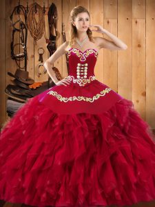 Sleeveless Embroidery and Ruffles Lace Up Quince Ball Gowns