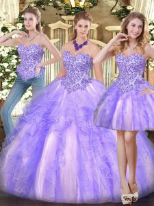Hot Selling Sleeveless Appliques and Ruffles Zipper Quinceanera Gowns