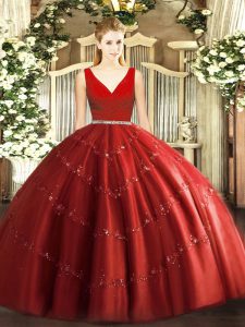 Smart Floor Length Zipper Sweet 16 Dress Wine Red for Military Ball and Sweet 16 and Quinceanera with Beading