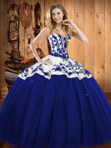 Decent Blue Quinceanera Gowns Military Ball and Sweet 16 and Quinceanera with Embroidery Sweetheart Sleeveless Lace Up