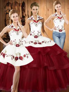 Exceptional Sleeveless Sweep Train Lace Up With Train Embroidery and Ruffled Layers Vestidos de Quinceanera