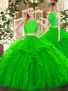 Wonderful Green Scoop Neckline Ruffles Quince Ball Gowns Sleeveless Zipper