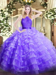 Scoop Sleeveless Organza Ball Gown Prom Dress Ruffled Layers Zipper