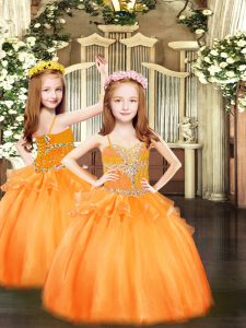 Orange Sleeveless Beading Floor Length Girls Pageant Dresses