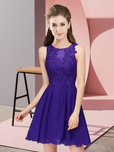 New Style Purple Sleeveless Appliques Mini Length Dama Dress