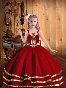 Sweet Floor Length Ball Gowns Sleeveless Red Kids Pageant Dress Lace Up