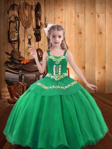 Sweet Floor Length Mermaid Sleeveless Turquoise Kids Pageant Dress Lace Up