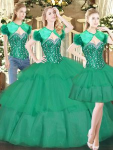 Dynamic Sweetheart Sleeveless Tulle Quinceanera Gown Beading and Ruffled Layers Lace Up