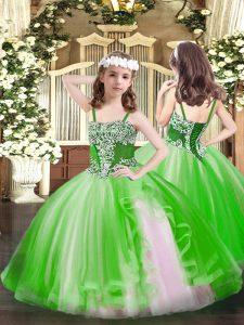 Adorable Tulle Sleeveless Floor Length Little Girls Pageant Dress Wholesale and Appliques