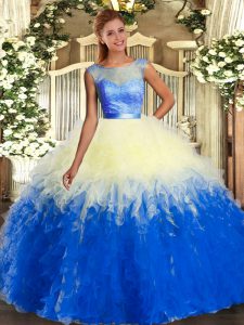 Flirting Floor Length Multi-color 15 Quinceanera Dress Organza Sleeveless Lace and Ruffles
