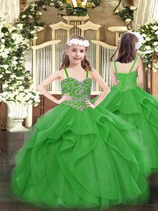 Perfect Floor Length Green Pageant Dresses Straps Sleeveless Lace Up
