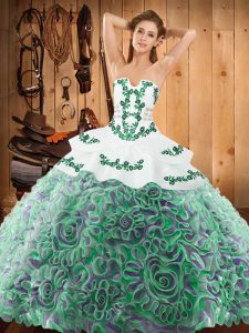Multi-color Sleeveless With Train Embroidery Lace Up Quinceanera Gown