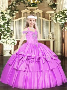 Organza Sleeveless Floor Length Kids Pageant Dress and Beading and Ruffled Layers