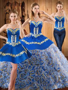 Elegant Multi-color Lace Up Strapless Embroidery Quinceanera Dress Satin and Fabric With Rolling Flowers Sleeveless Sweep Train