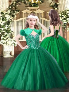 Discount Beading Little Girls Pageant Dress Dark Green Lace Up Sleeveless Floor Length