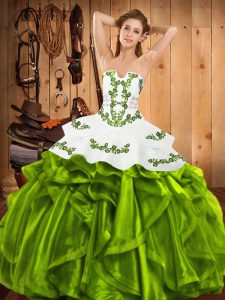 Stylish Ball Gowns Embroidery and Ruffles Ball Gown Prom Dress Lace Up Satin and Organza Sleeveless Floor Length