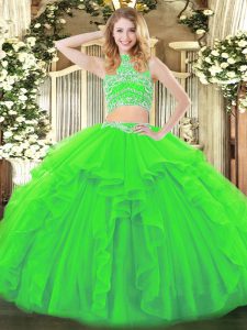 Beading and Ruffles Quinceanera Dresses Backless Sleeveless Floor Length