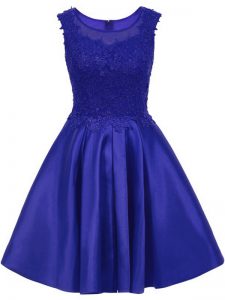 Glittering Blue Sleeveless Satin Zipper Quinceanera Dama Dress for Prom and Party