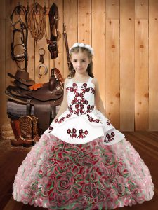 Multi-color Ball Gowns Embroidery Pageant Dresses Zipper Fabric With Rolling Flowers Sleeveless Floor Length