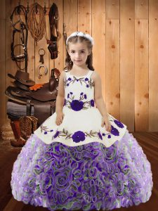 Sleeveless Embroidery and Ruffles Lace Up Little Girls Pageant Gowns