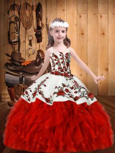 Sleeveless Embroidery and Ruffles Lace Up Little Girl Pageant Gowns