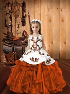 Rust Red Zipper Little Girl Pageant Gowns Embroidery Sleeveless Floor Length