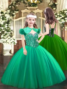 Turquoise Lace Up Little Girls Pageant Dress Beading Sleeveless Floor Length