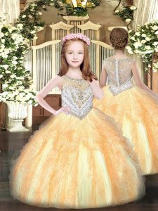 Great Floor Length Gold Pageant Dress Organza Sleeveless Beading and Ruffles