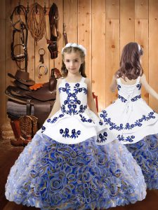 Graceful Ball Gowns Pageant Dress for Teens Multi-color Straps Fabric With Rolling Flowers Sleeveless Floor Length Lace Up