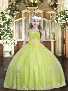 Yellow Green Little Girl Pageant Gowns Party and Sweet 16 and Quinceanera and Wedding Party with Appliques and Sequins Straps Sleeveless Lace Up