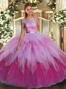 Fantastic Multi-color Ball Gowns Organza Scoop Sleeveless Beading and Ruffles Floor Length Backless Sweet 16 Quinceanera Dress