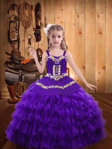 Sleeveless Beading and Embroidery and Ruffled Layers Lace Up Glitz Pageant Dress