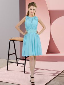 Most Popular Aqua Blue Zipper Dama Dress Sequins Sleeveless Knee Length