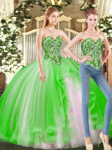 Dazzling Floor Length Lace Up 15th Birthday Dress for Military Ball and Sweet 16 and Quinceanera with Beading