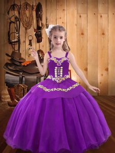 Ball Gowns Little Girls Pageant Gowns Eggplant Purple Straps Organza Sleeveless Floor Length Lace Up