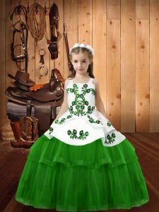Lace Up Little Girls Pageant Gowns Embroidery Sleeveless Floor Length