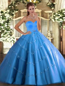Fantastic Baby Blue Sleeveless Tulle Lace Up Vestidos de Quinceanera for Military Ball and Sweet 16 and Quinceanera