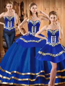 Blue Lace Up Quinceanera Gowns Embroidery Sleeveless Floor Length