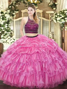 Organza Sleeveless Floor Length Quinceanera Gown and Beading and Ruffled Layers