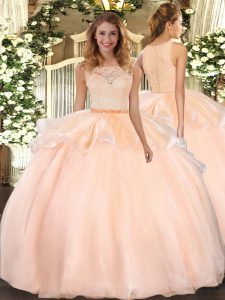 Scoop Sleeveless Organza Quinceanera Gown Lace Clasp Handle