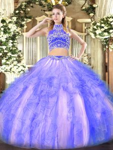 Tulle Sleeveless Floor Length Sweet 16 Dresses and Beading and Ruffles