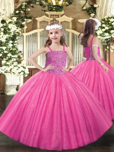Custom Made Hot Pink Sleeveless Beading Floor Length Kids Formal Wear